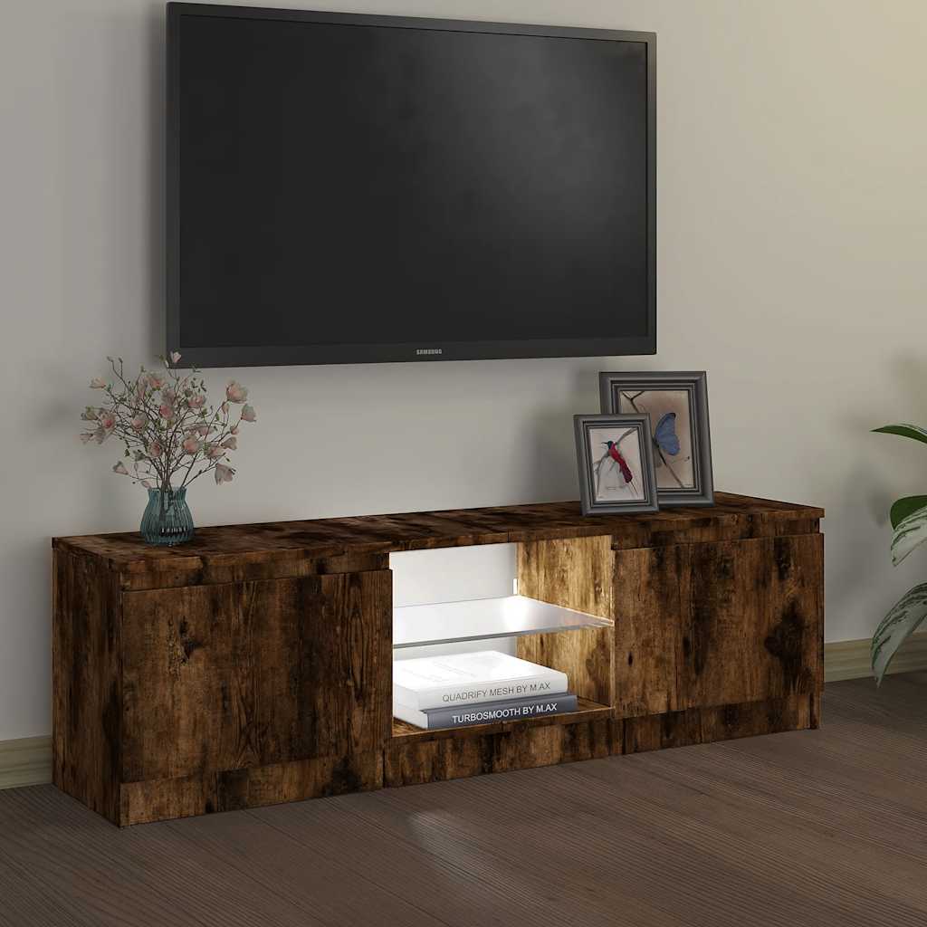 Tv-Benk Med Led-Lys Røkt Eik 120X30X36 Cm
