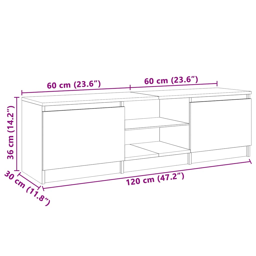 Tv-Benk Med Led-Lys Røkt Eik 120X30X36 Cm