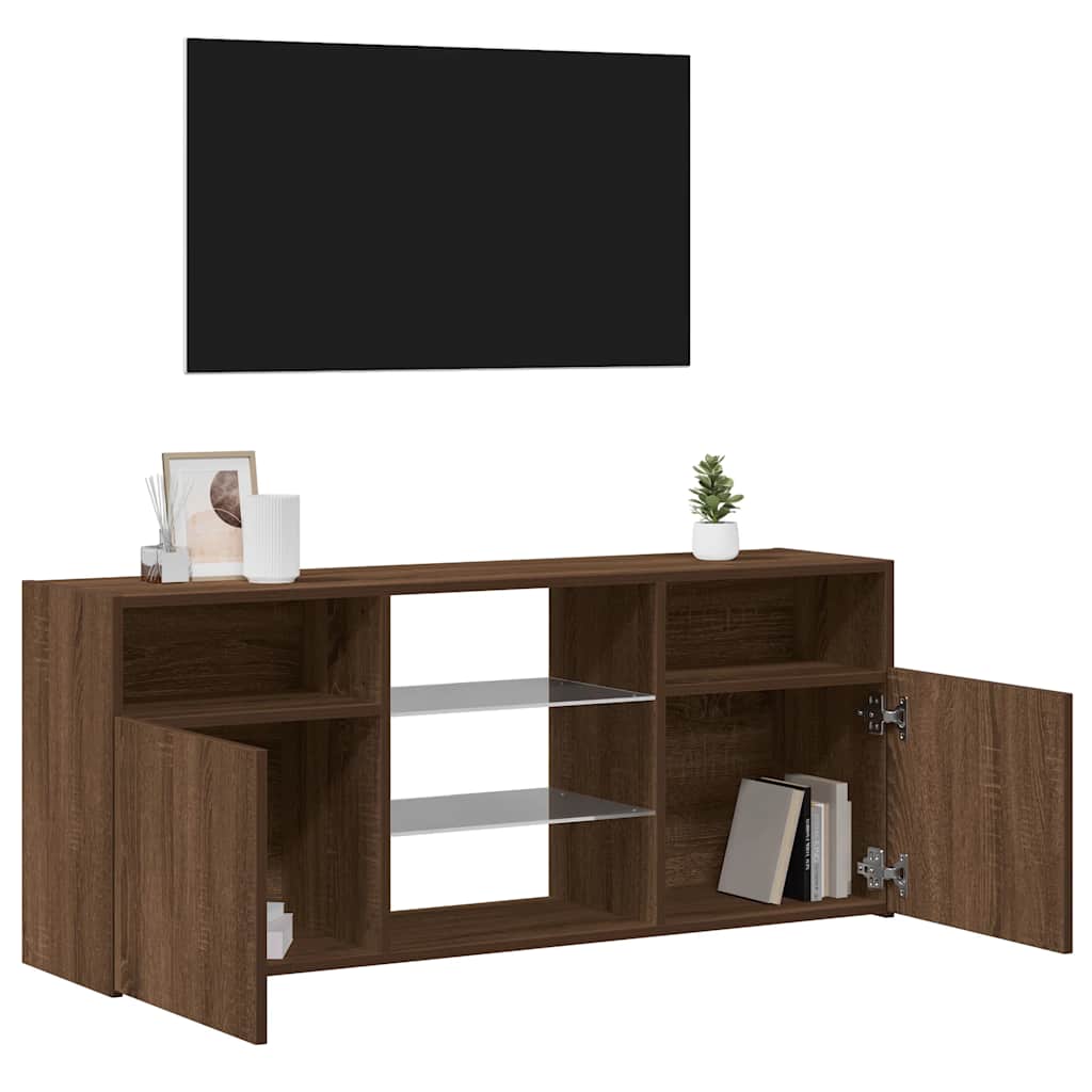 Tv-Benk Med Led-Lys Brun Eik 120X30X50 Cm
