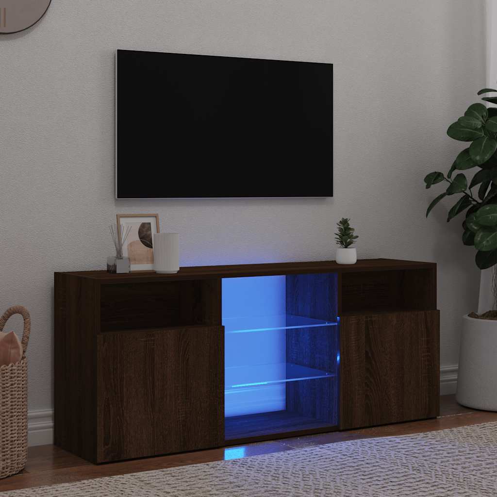 Tv-Benk Med Led-Lys Brun Eik 120X30X50 Cm