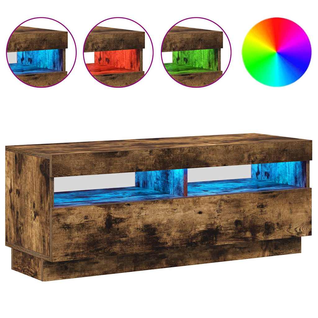 Tv-Benk Med Led-Lys Røkt Eik 100X35X40 Cm