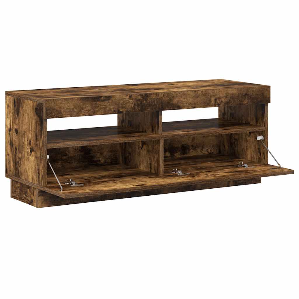 Tv-Benk Med Led-Lys Røkt Eik 100X35X40 Cm