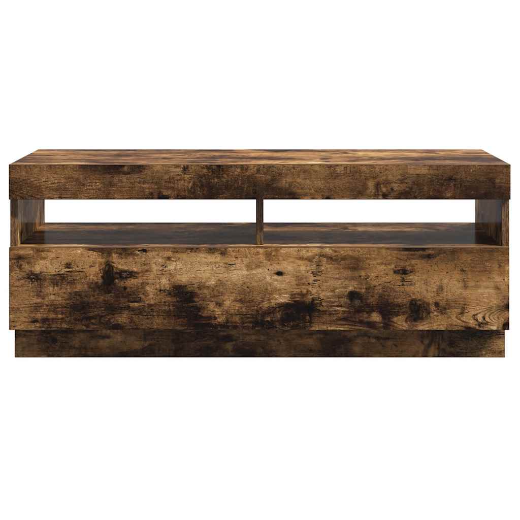 Tv-Benk Med Led-Lys Røkt Eik 100X35X40 Cm