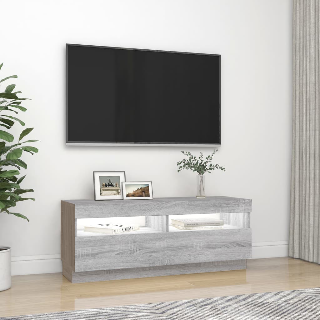 Tv-Benk Med Led-Lys Grå Sonoma 100X35X40 Cm