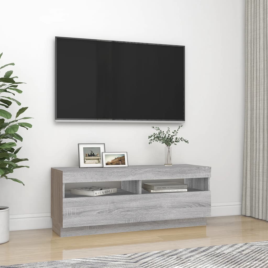 Tv-Benk Med Led-Lys Grå Sonoma 100X35X40 Cm