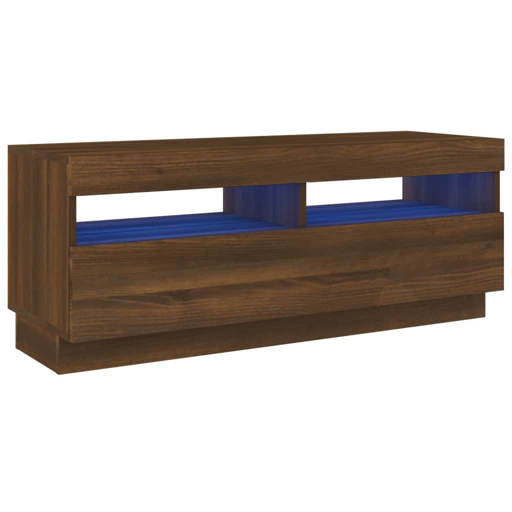 Tv-Benk Med Led-Lys Brun Eik 100X35X40 Cm