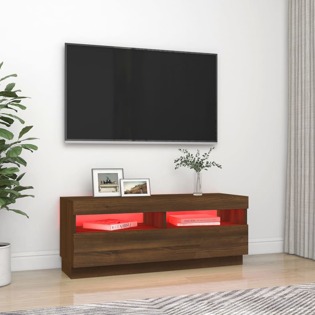 Tv-Benk Med Led-Lys Brun Eik 100X35X40 Cm