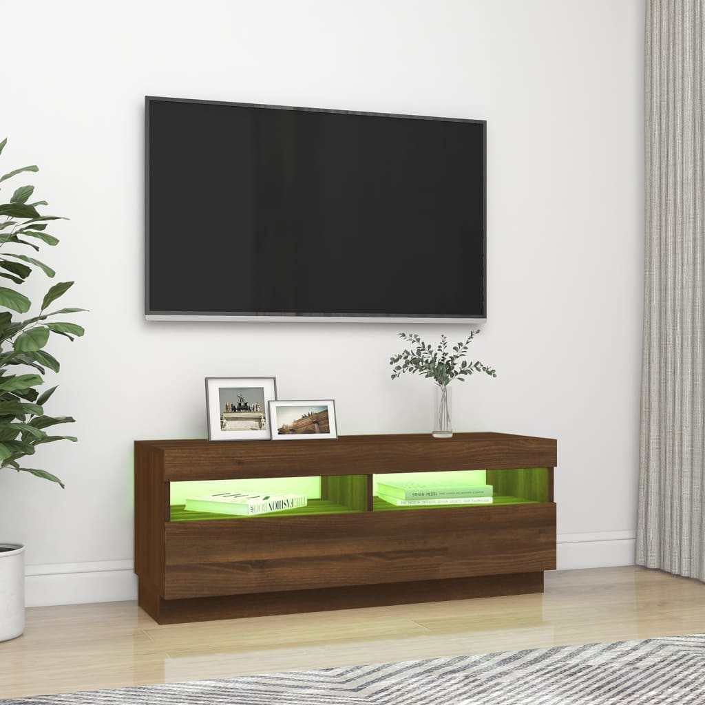 Tv-Benk Med Led-Lys Brun Eik 100X35X40 Cm