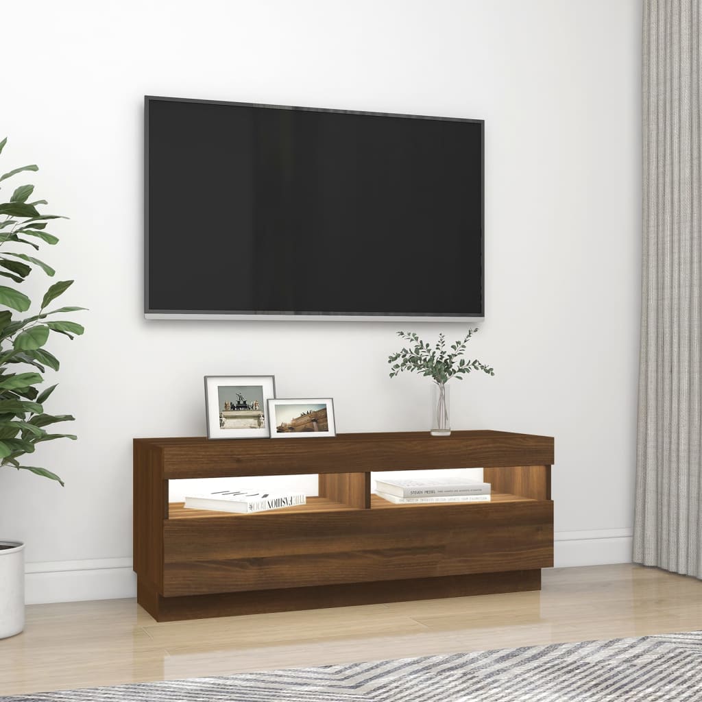Tv-Benk Med Led-Lys Brun Eik 100X35X40 Cm