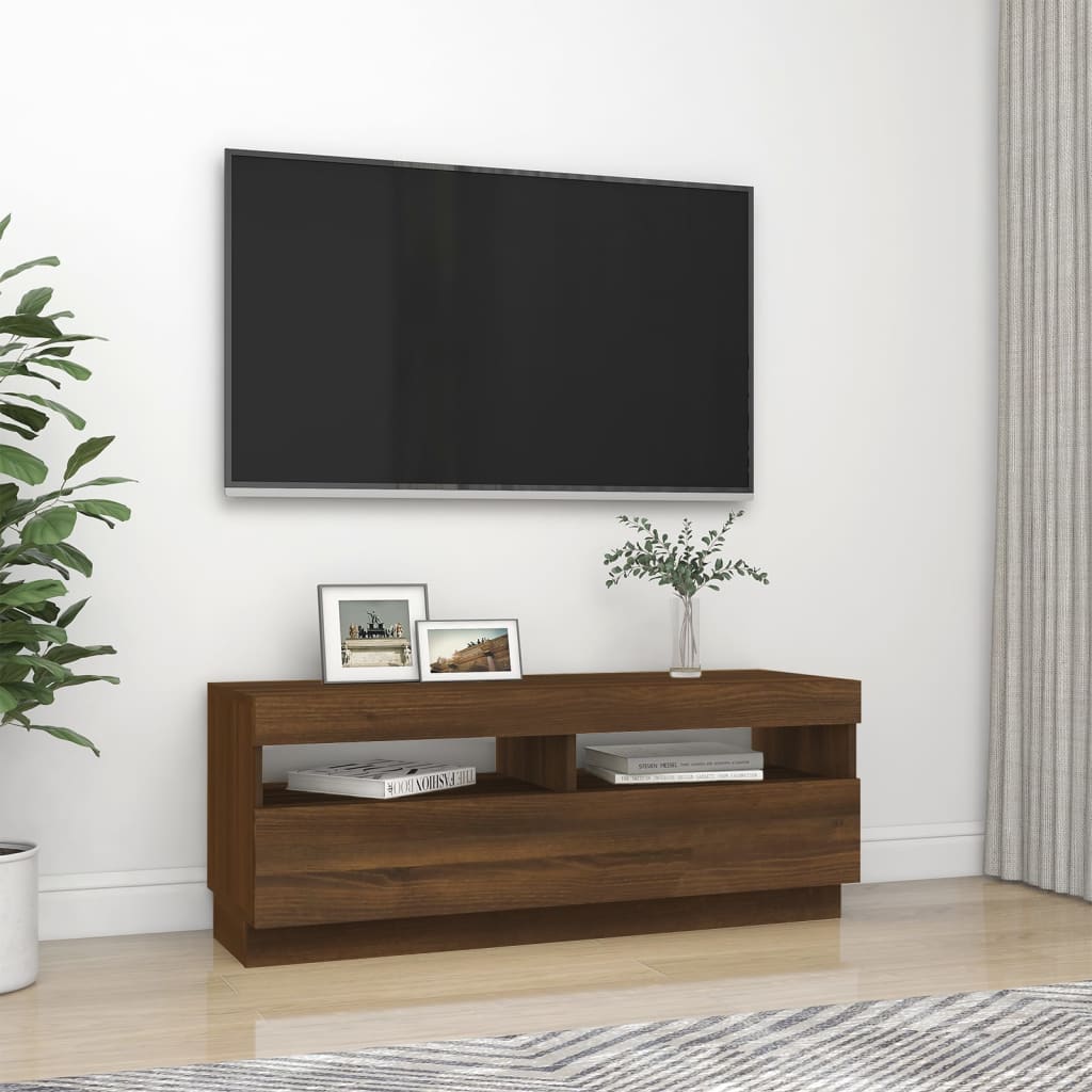 Tv-Benk Med Led-Lys Brun Eik 100X35X40 Cm