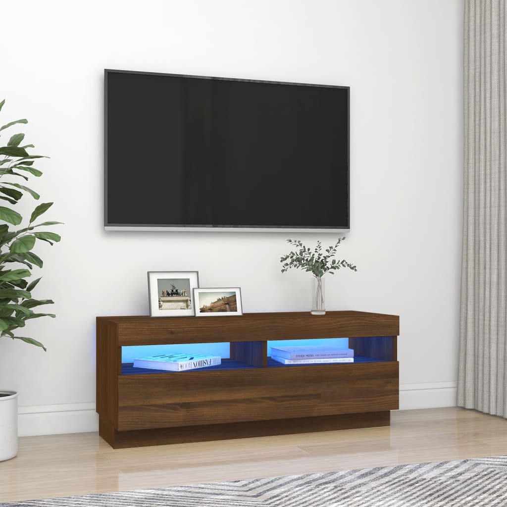 Tv-Benk Med Led-Lys Brun Eik 100X35X40 Cm