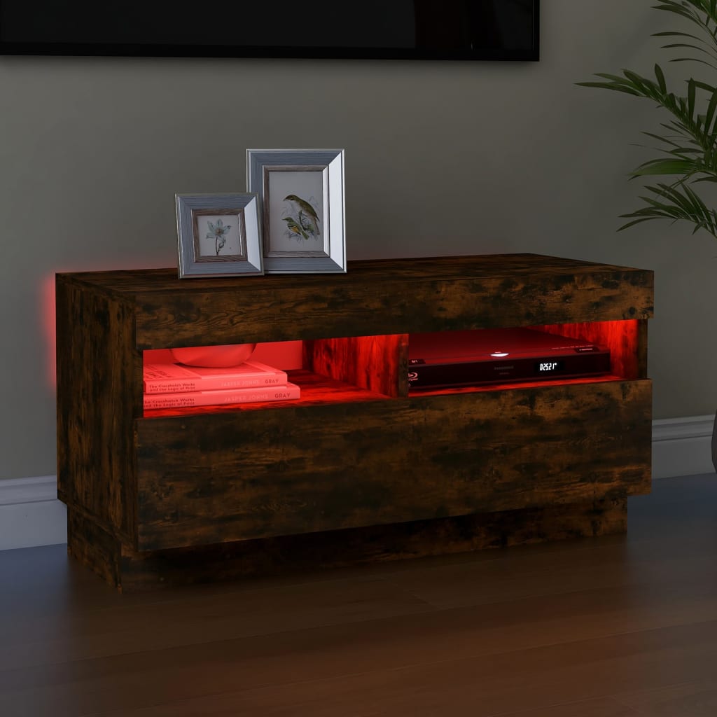 Tv-Benk Med Led-Lys Røkt Eik 80X35X40 Cm