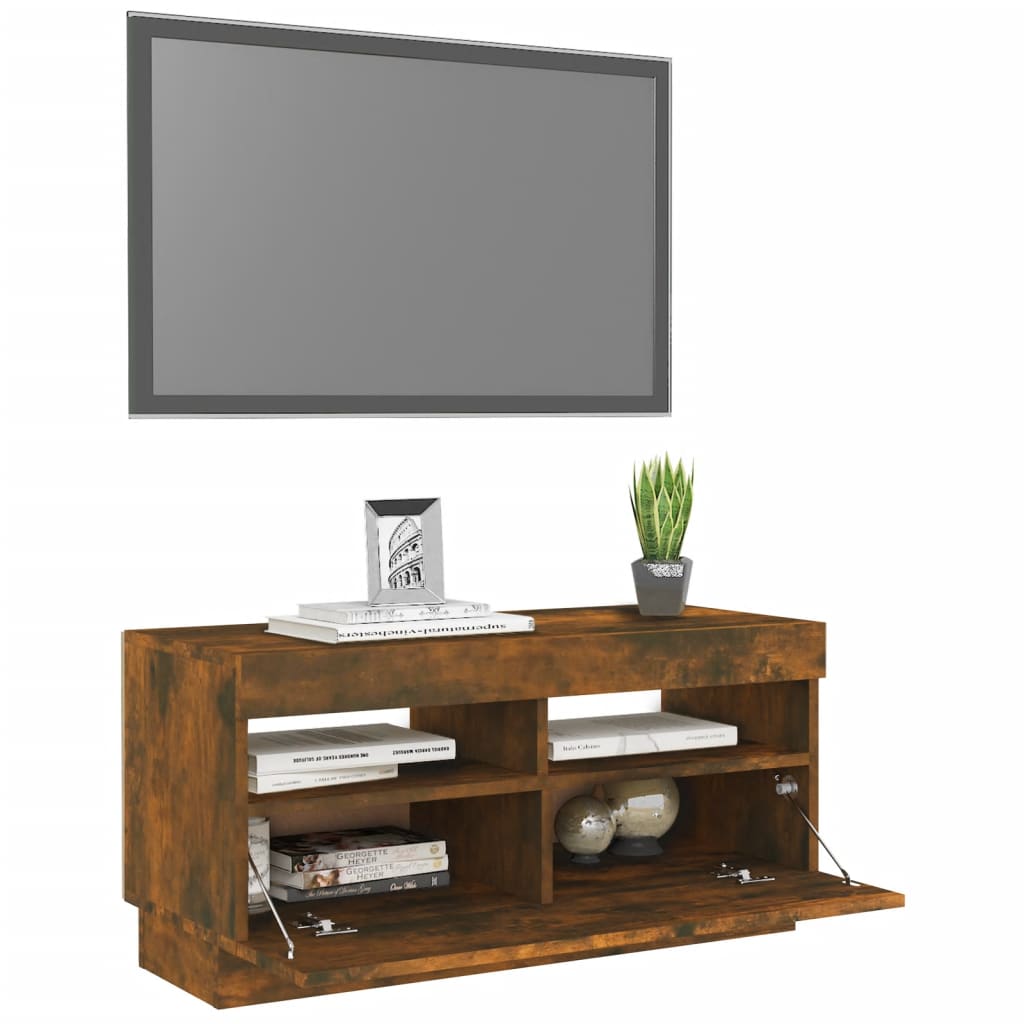Tv-Benk Med Led-Lys Røkt Eik 80X35X40 Cm