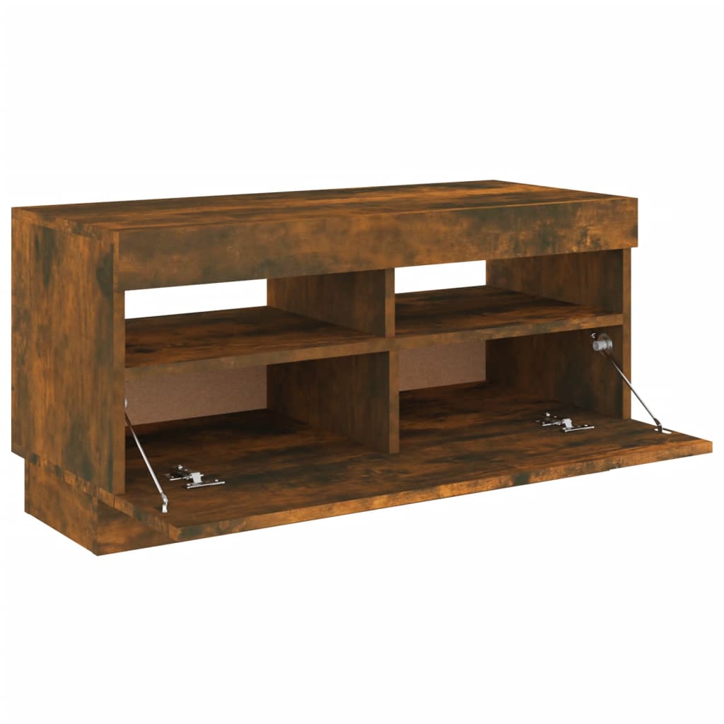 Tv-Benk Med Led-Lys Røkt Eik 80X35X40 Cm