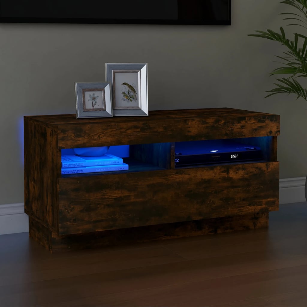 Tv-Benk Med Led-Lys Røkt Eik 80X35X40 Cm