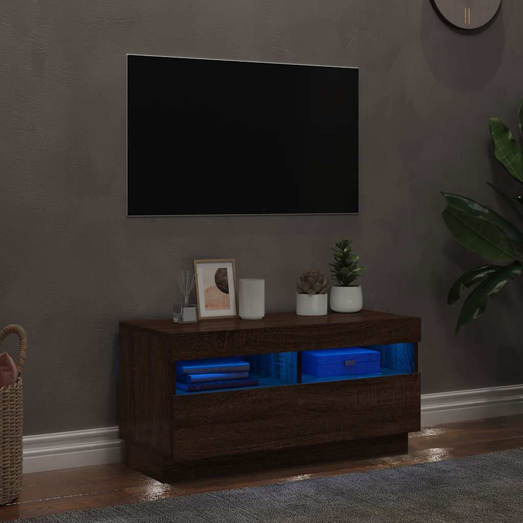 Tv-Benk Med Led-Lys Brun Eik 80X35X40 Cm