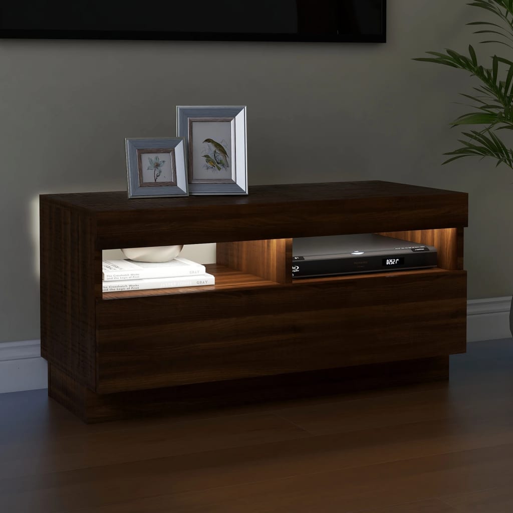 Tv-Benk Med Led-Lys Brun Eik 80X35X40 Cm
