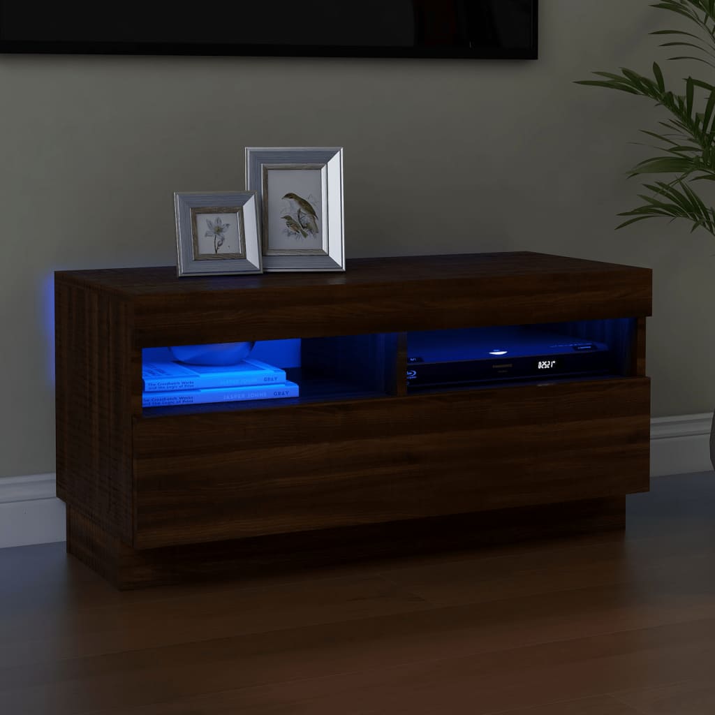 Tv-Benk Med Led-Lys Brun Eik 80X35X40 Cm