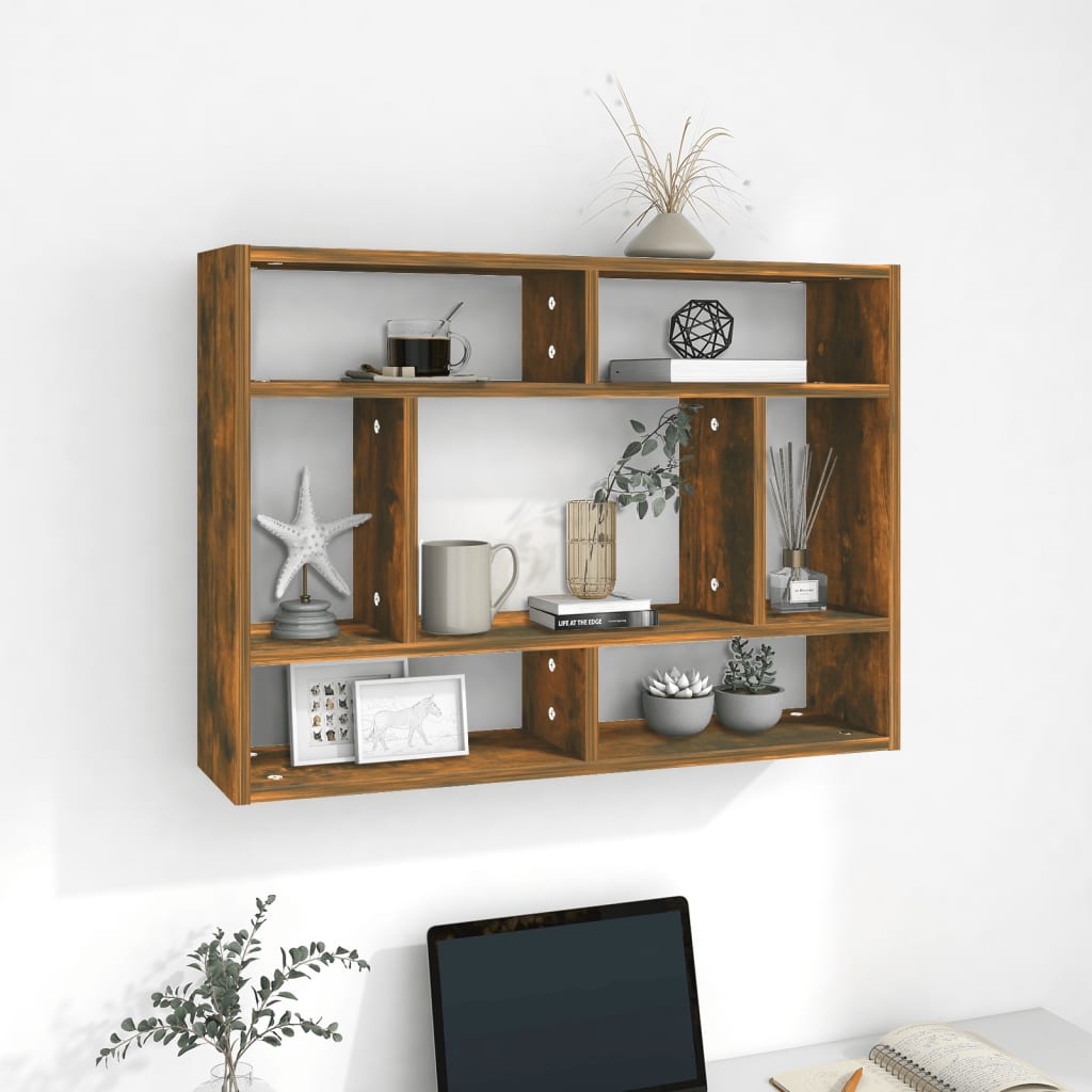 Vegghylle Røkt Eik 75X16X55 Cm Konstruert Tre