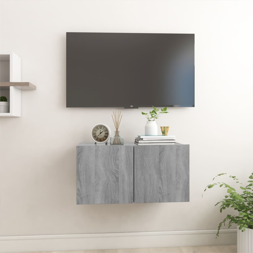 Hengende Tv-Benker Grå Sonoma 60X30X30 Cm Konstruert Tre
