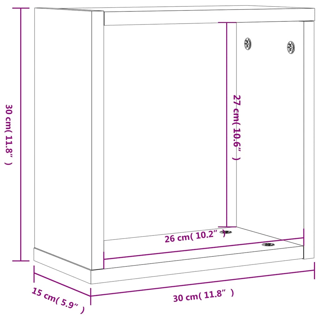 Vegghyller Kubeformet 2 Stk Røkt Eik 30X15X30 Cm