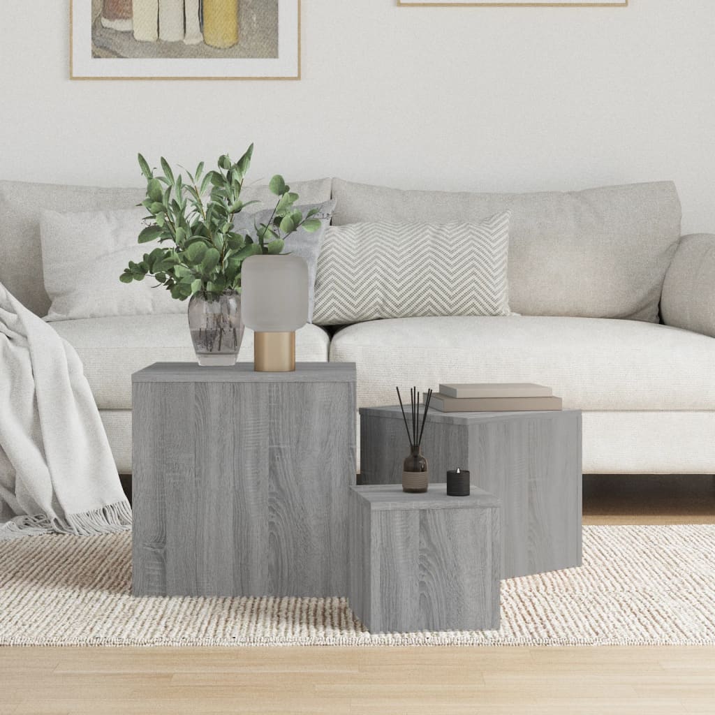 Sidebord 3 Stk Grå Sonoma Konstruert Tre