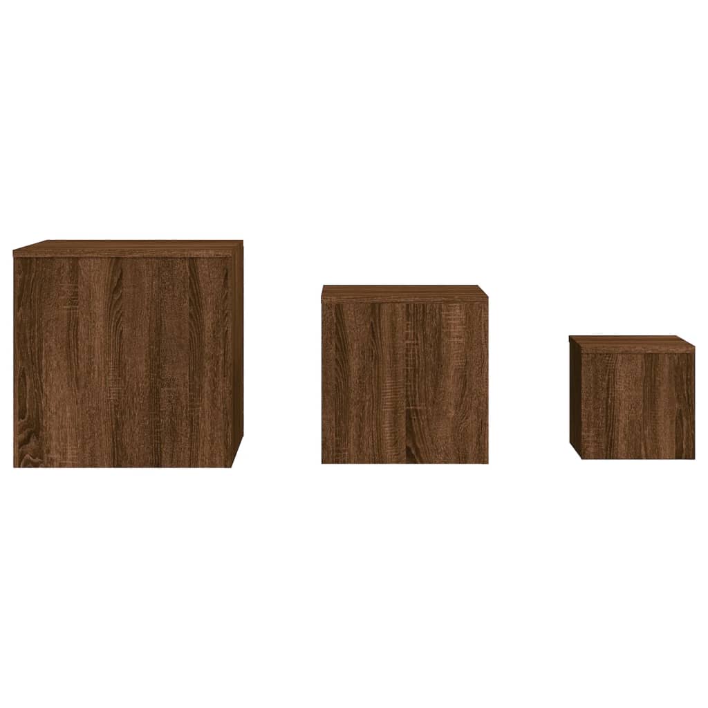 Sidebord 3 Stk Brun Eik Konstruert Tre