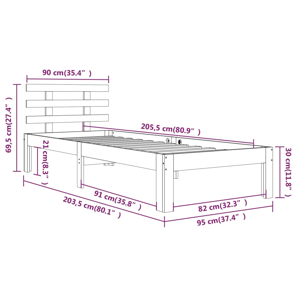 Sengeramme Hvit Heltre 90X200 Cm