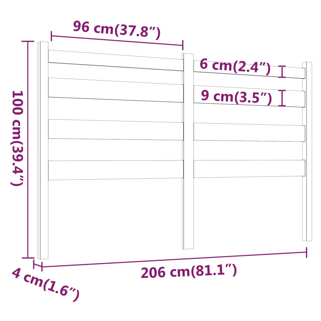 Sengegavl Svart 206X4X100 Cm Heltre Furu