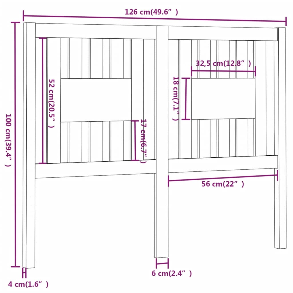 Sengegavl Svart 126X4X100 Cm Heltre Furu