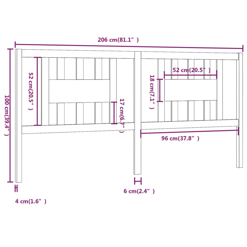 Sengegavl Hvit 206X4X100 Cm Heltre Furu