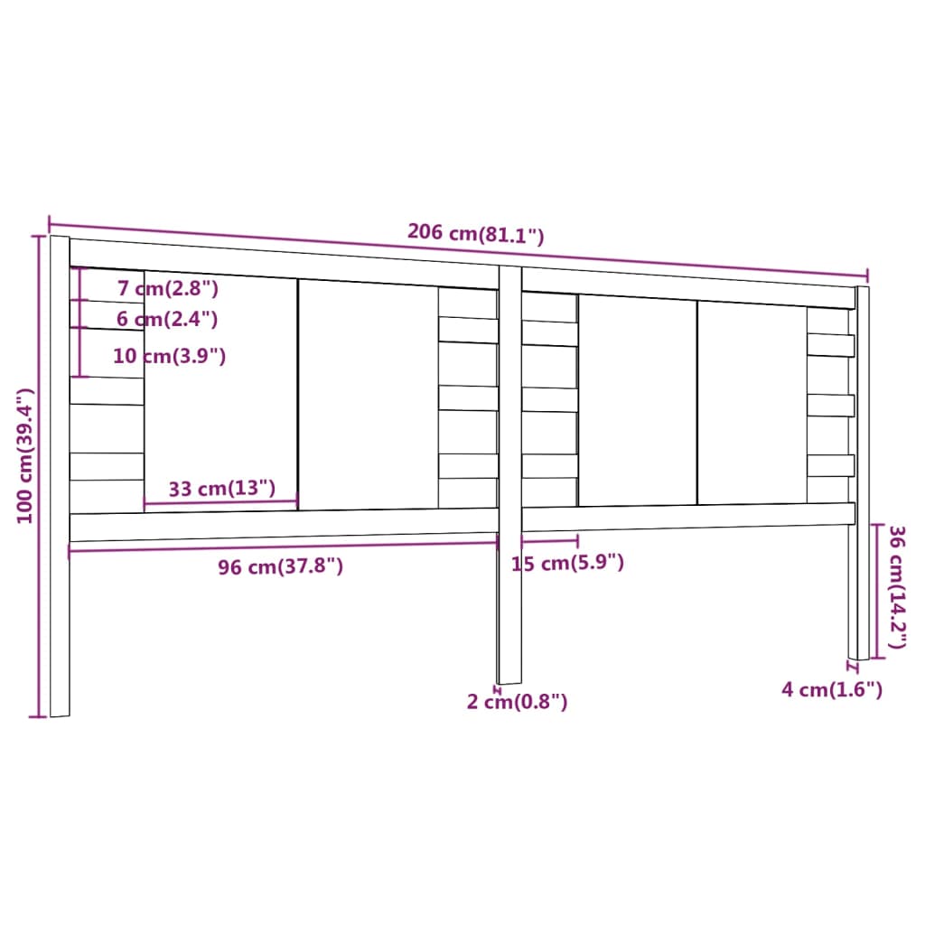 Sengegavl Svart 206X4X100 Cm Heltre Furu