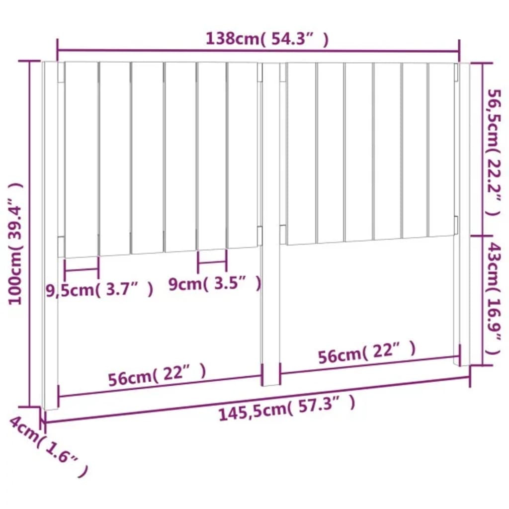 Sengegavl Svart 145,5X4X100 Cm Heltre Furu