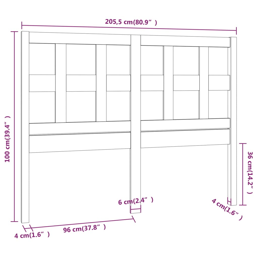 Sengegavl Hvit 205,5X4X100 Cm Heltre Furu