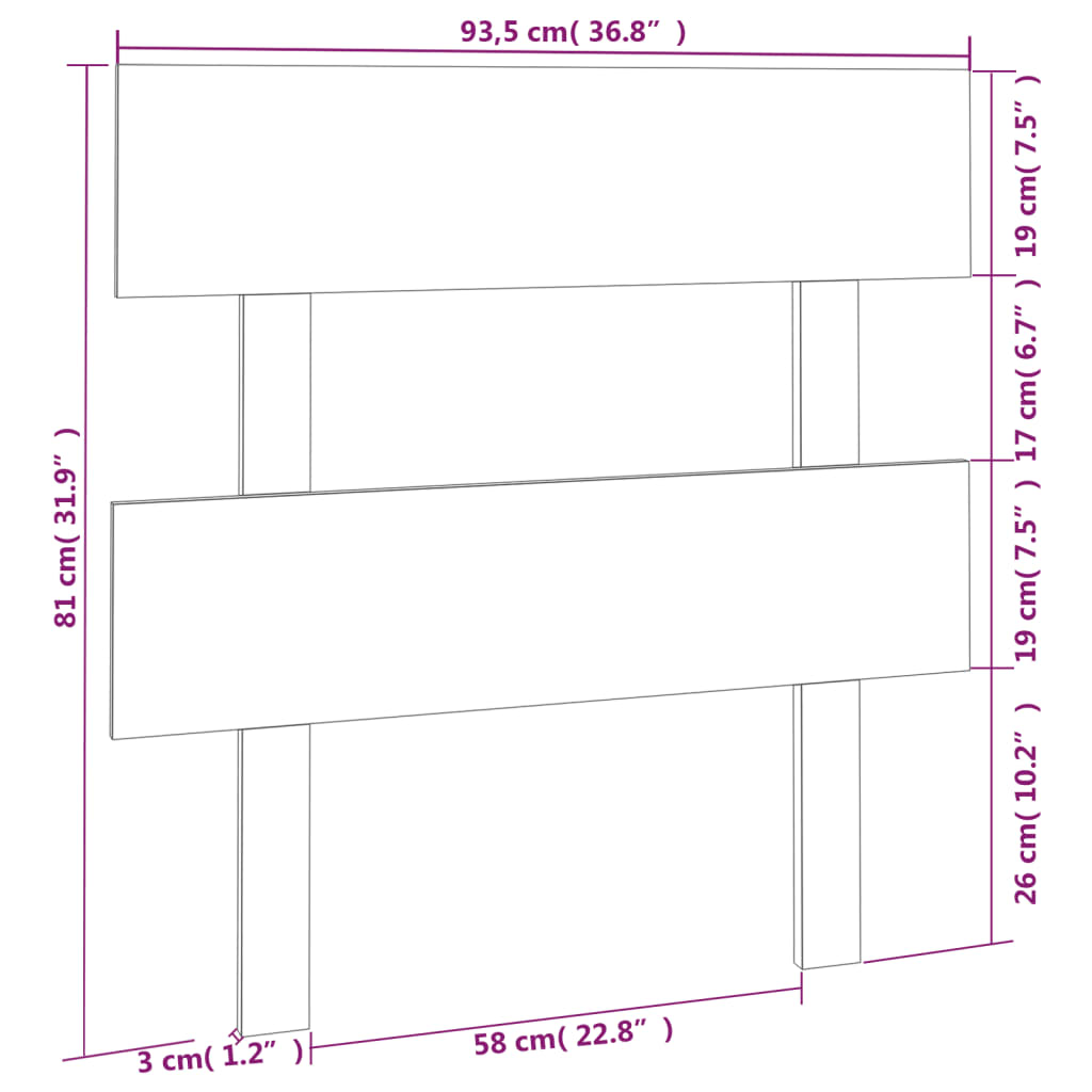 Sengegavl Svart 93,5X3X81 Cm Heltre Furu