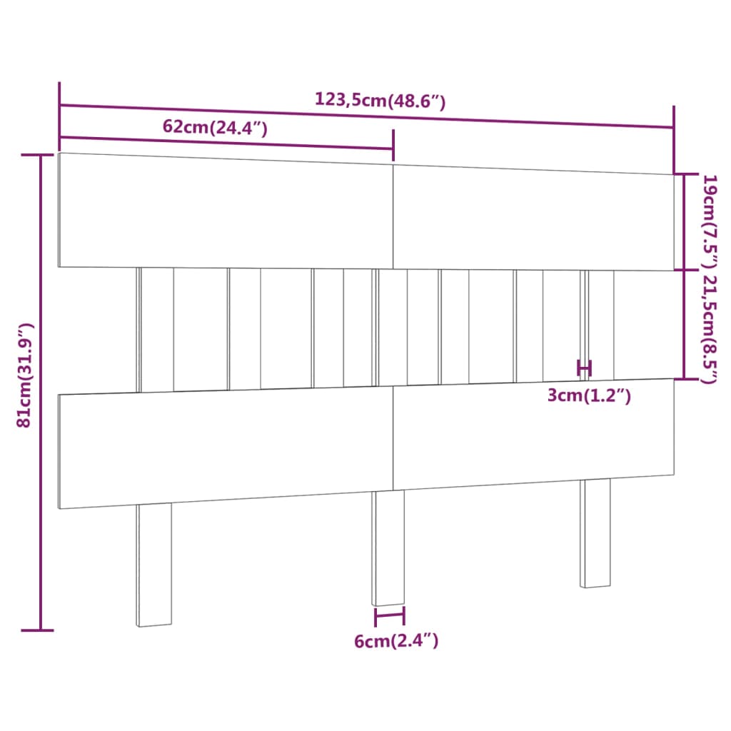 Sengegavl Hvit 123,5X3X81 Cm Heltre Furu