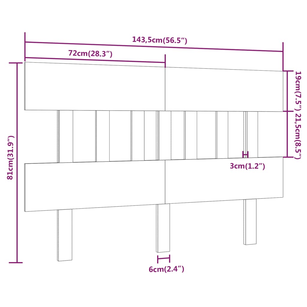 Sengegavl Svart 143,5X3X81 Cm Heltre Furu