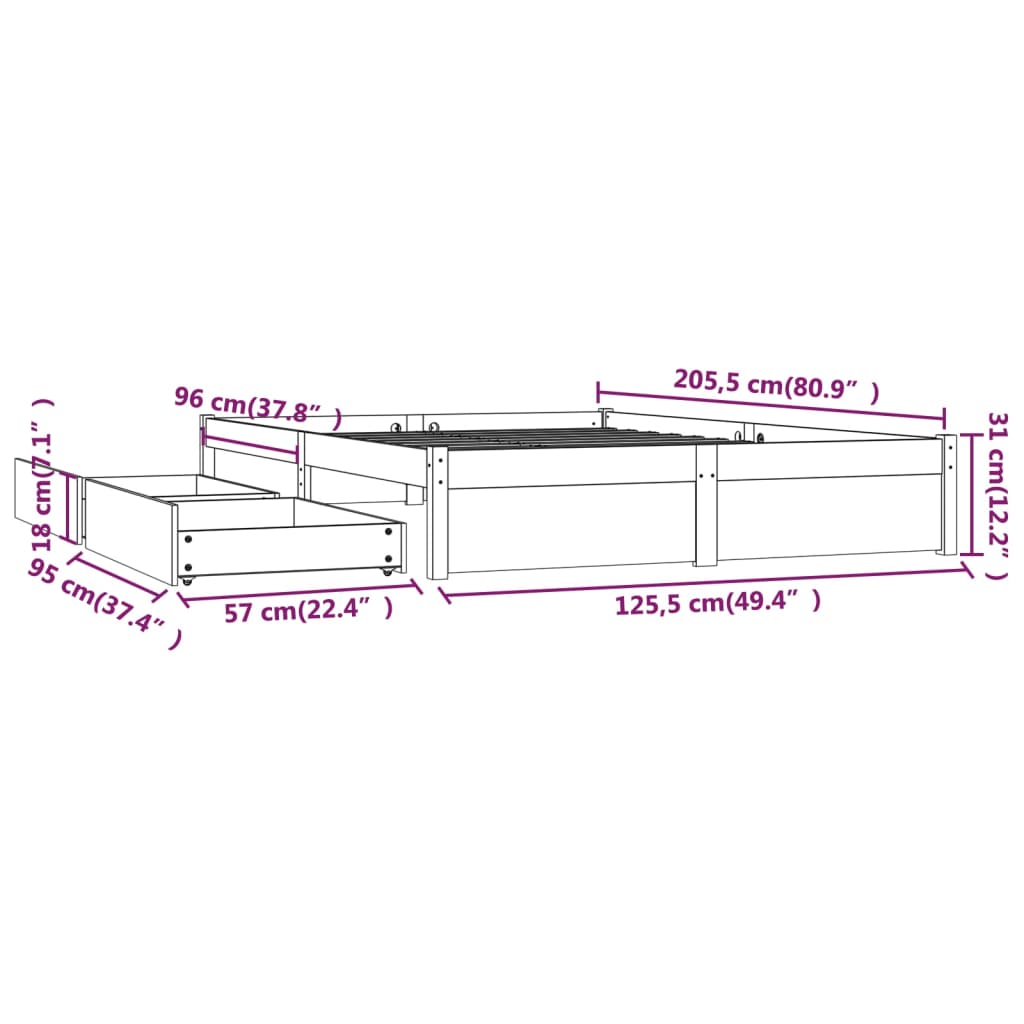 Sengeramme Uten Madrass Med Skuffer 120X200 Cm