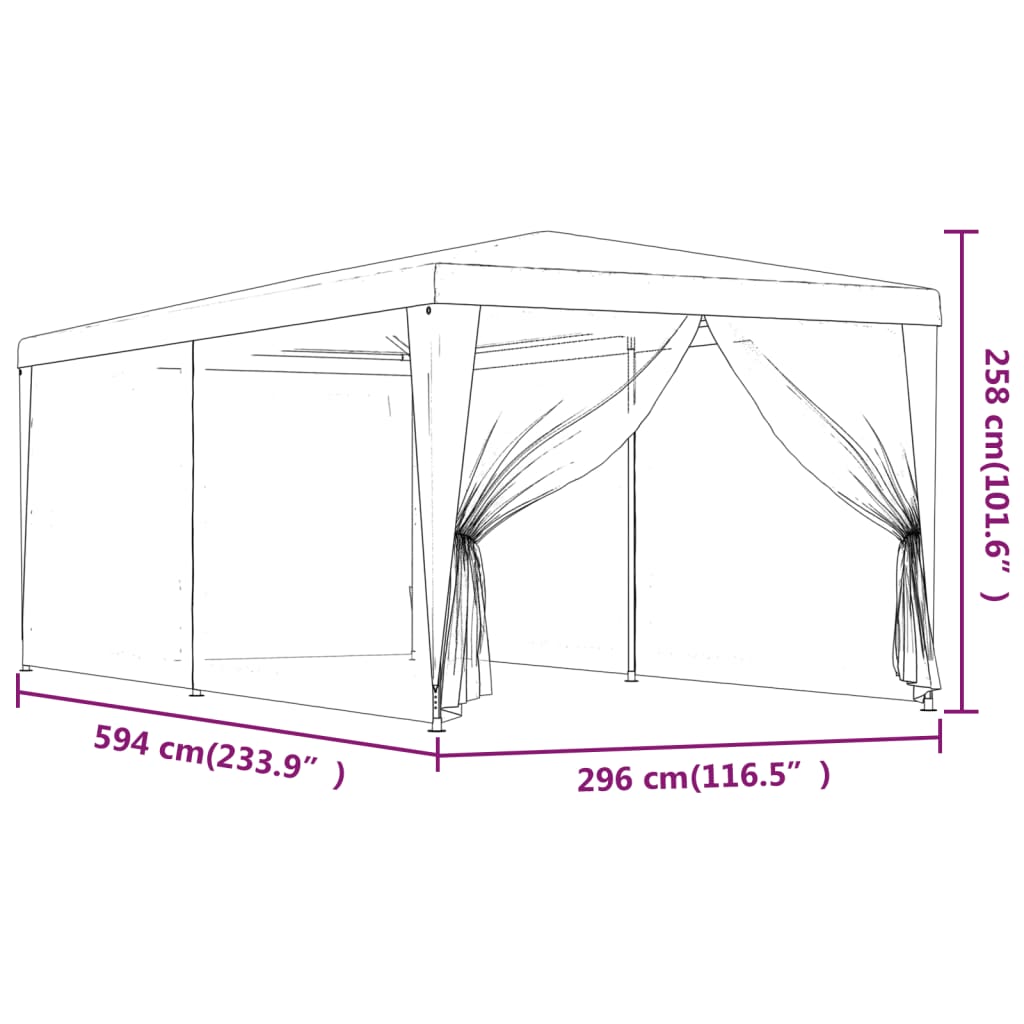 Festtelt Med 4 Sidevegger Av Netting Rød 3X6 M Hdpe
