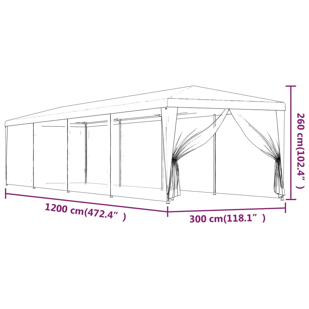Festtelt Med 10 Sidevegger Av Netting Grønn 3X12 M Hdpe