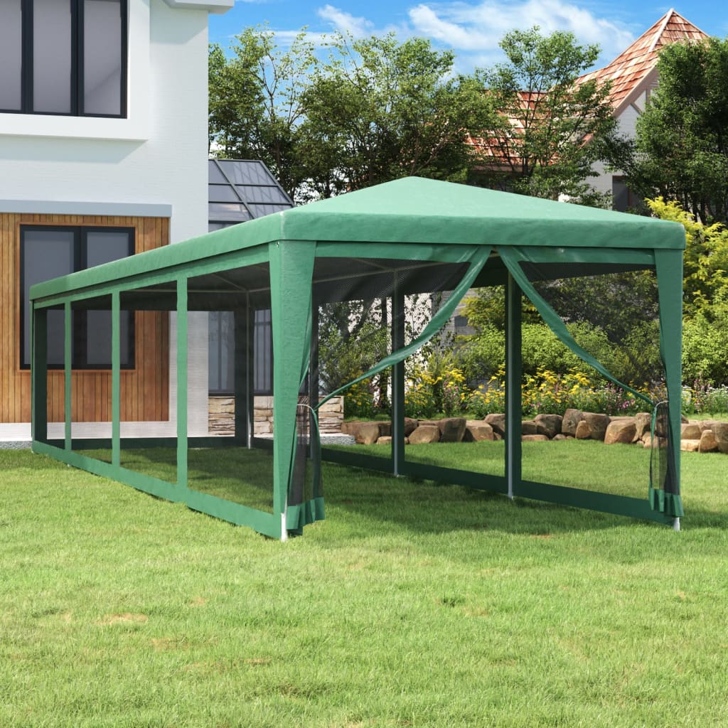 Festtelt Med 10 Sidevegger Av Netting Grønn 3X12 M Hdpe