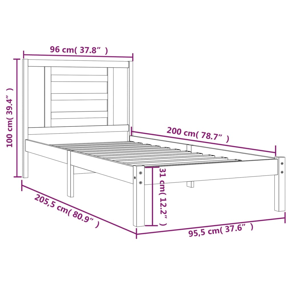 Sengeramme Uten Madrass Hvit 90X200 Cm Heltre Furu