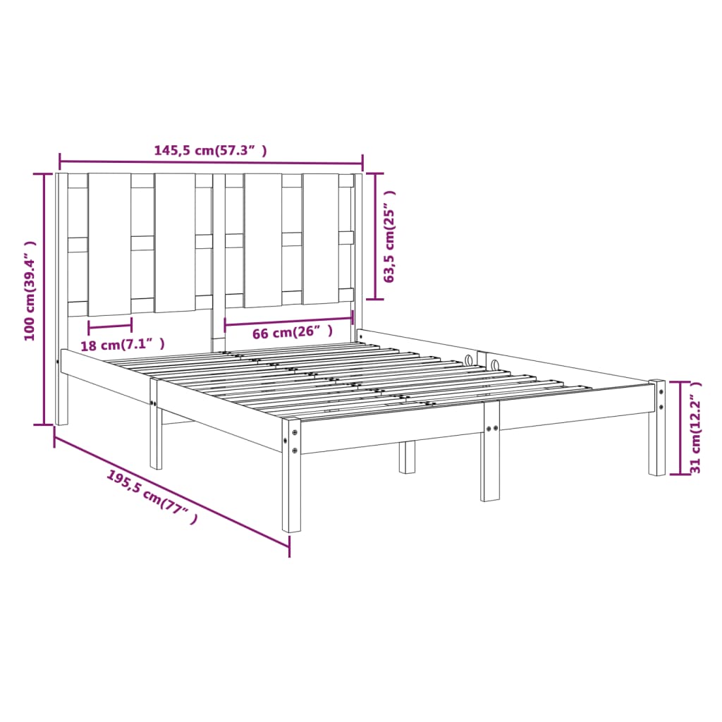 Sengeramme Svart Heltre Furu 140X190 Cm