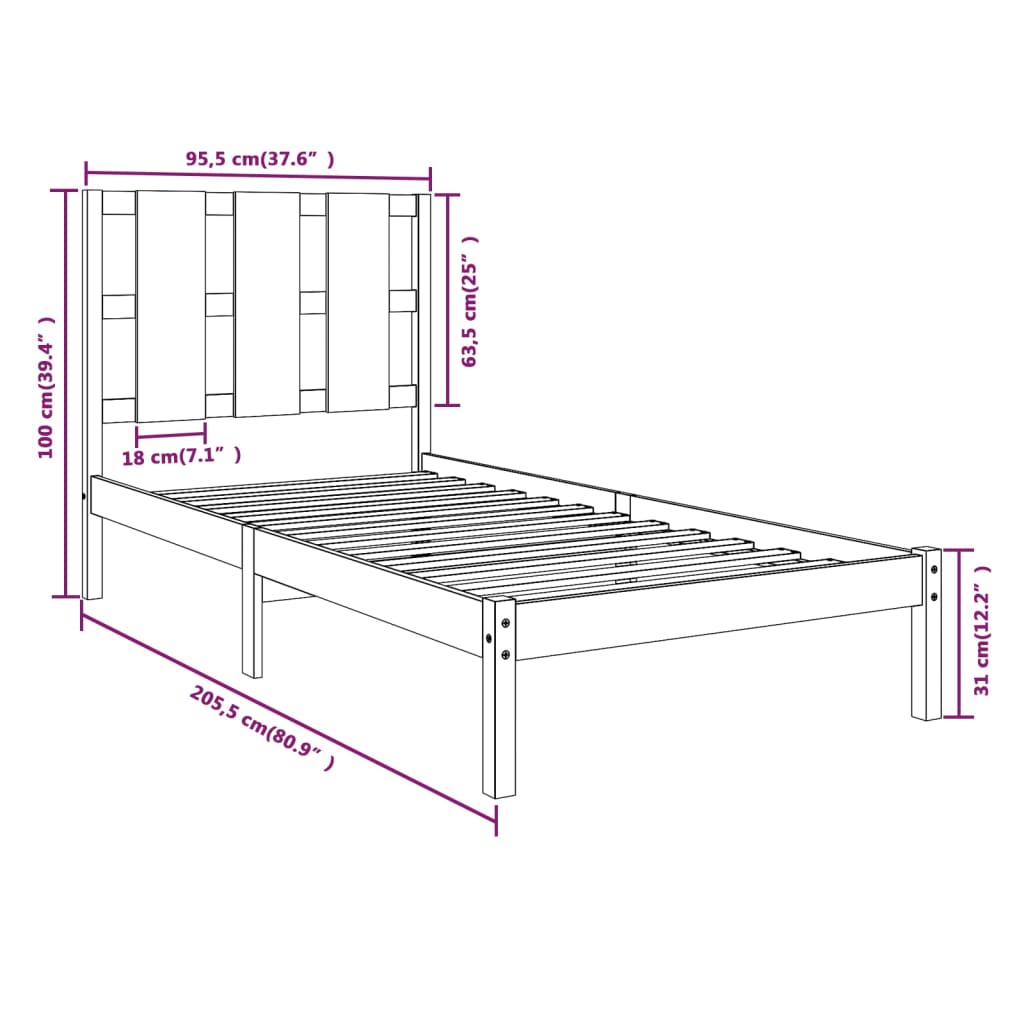 Sengeramme Uten Madrass Hvit 90X200 Cm Heltre Furu