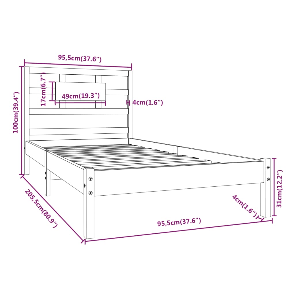 Sengeramme Hvit Heltre 90X200 Cm