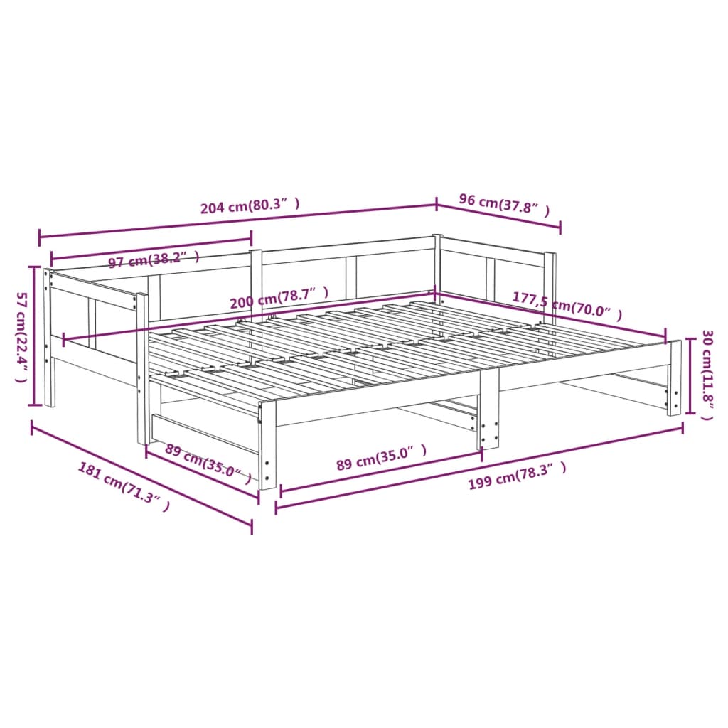 Uttrekkbar Dagseng Svart Heltre Furu 2X(90X200) Cm