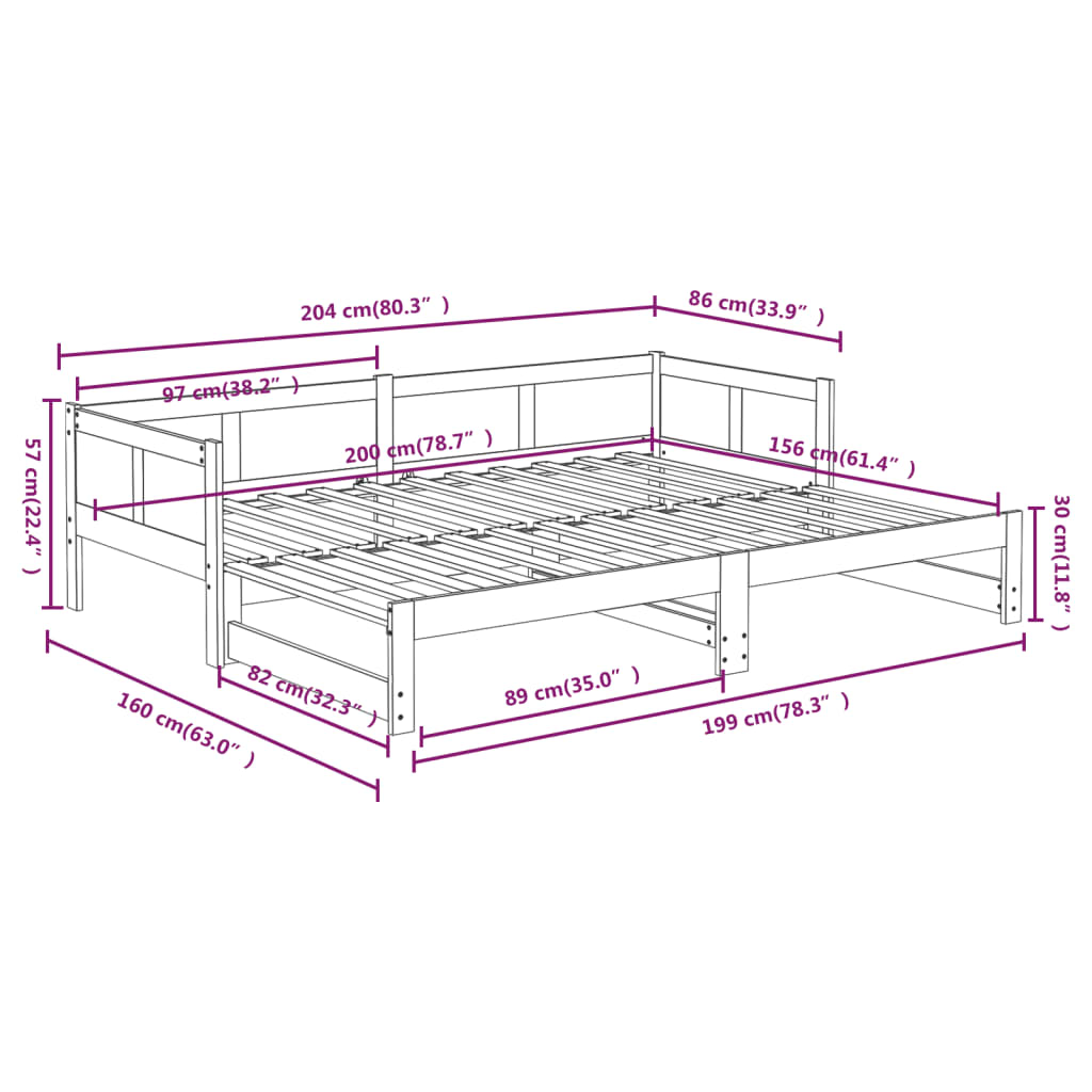 Uttrekkbar Dagseng Heltre Furu 2X(80X200) Cm