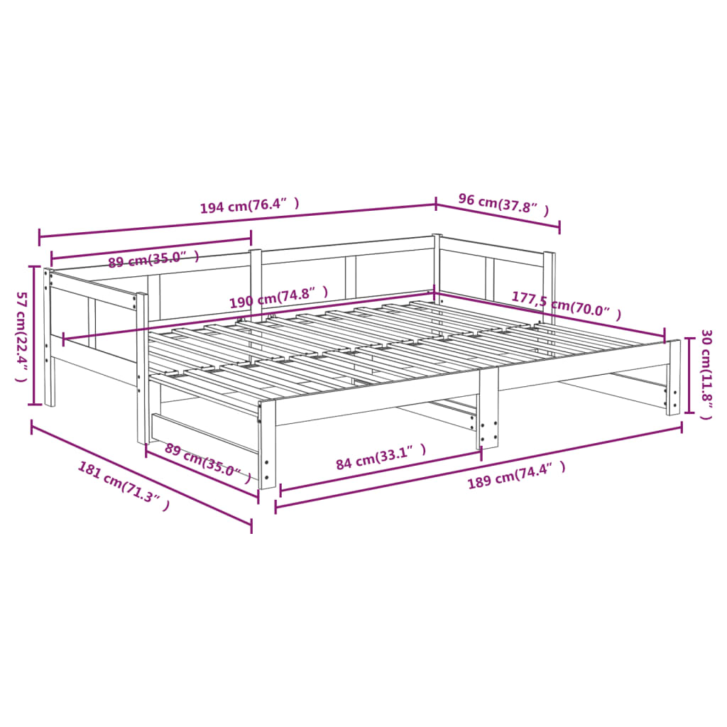 Uttrekkbar Dagseng Heltre Furu 2X(90X190) Cm
