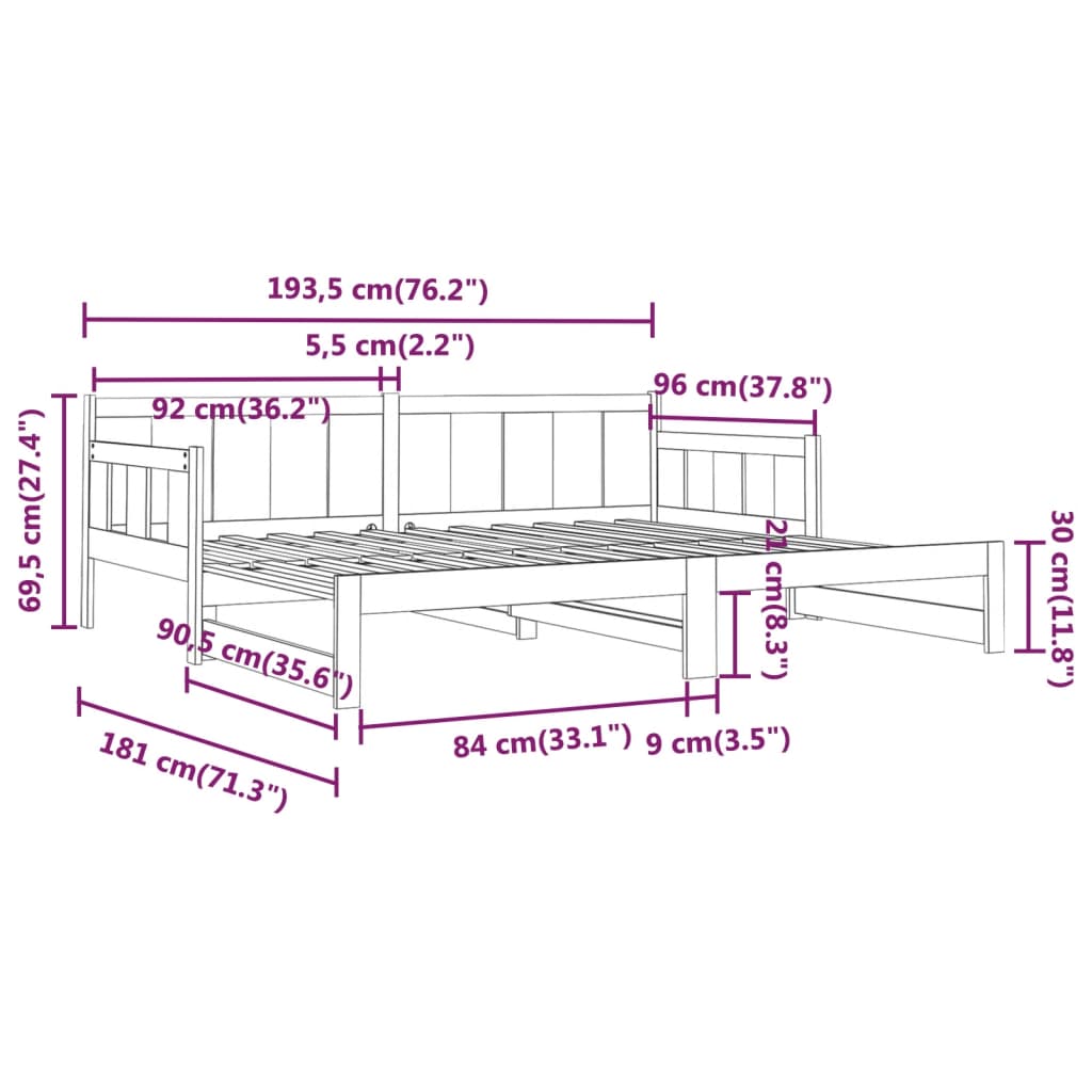 Uttrekkbar Dagseng Heltre Furu 2X(90X190) Cm