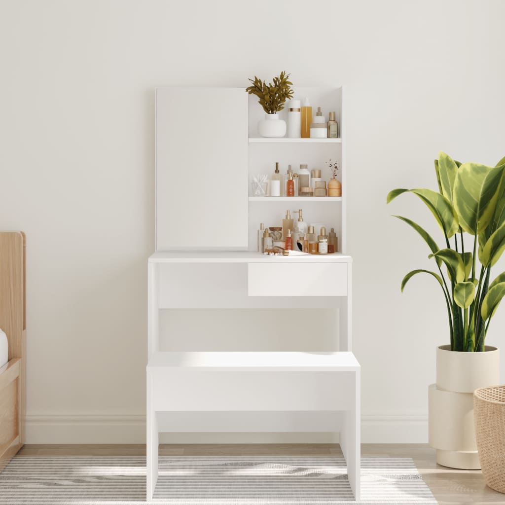 Sminkebord Med Speil Hvit Mdf 74,5X40X141 Cm